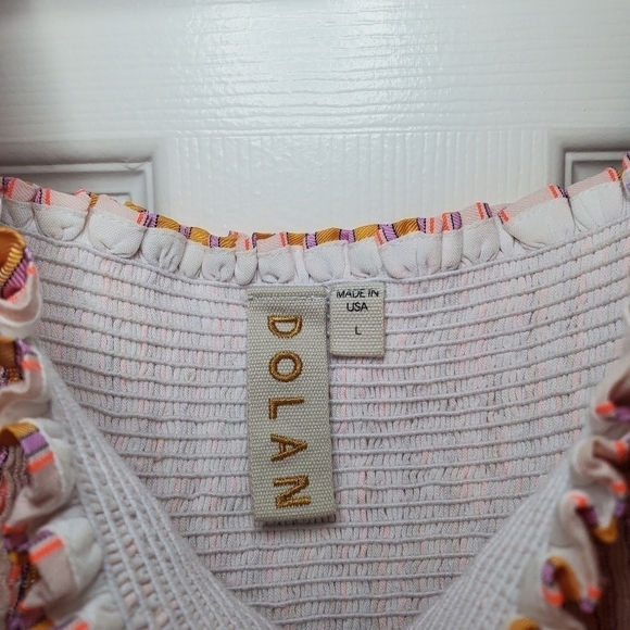 Anthro Dola Chan Mix Stripe Smocked Top In Tahitian Sun Stripe - Tie Strap  Sz L - Picture 6 of 8